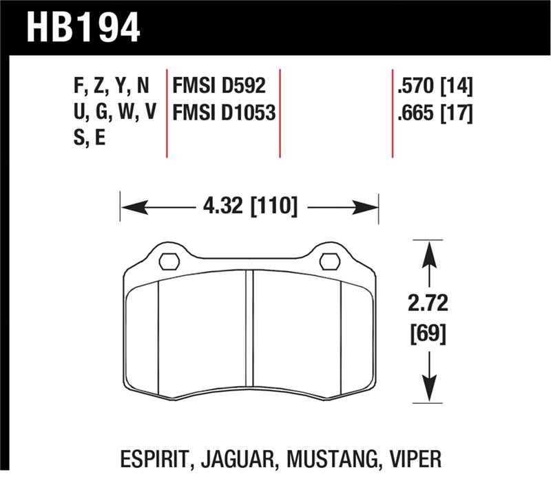 Chevrolet Camaro SS Brake Pads - Rear - Hawk Performance - DTC-70 - 2010